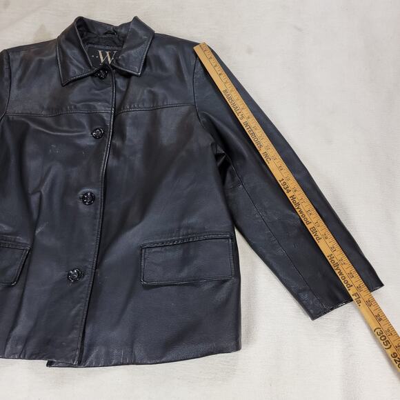 Vintage Winlit Jacket Womens Size 2X Black New York Large Button Leather Coat - Picture 4 of 16